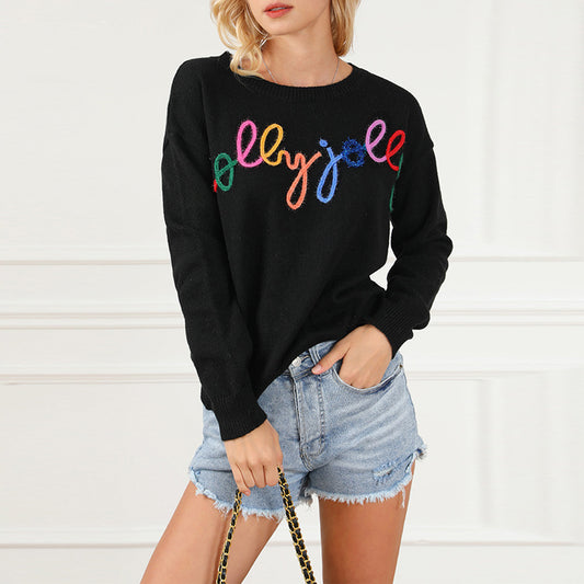 Autumn Long Sleeve Pullover Women Casual All Match Letters Printed Warm Thickened Sweater Women