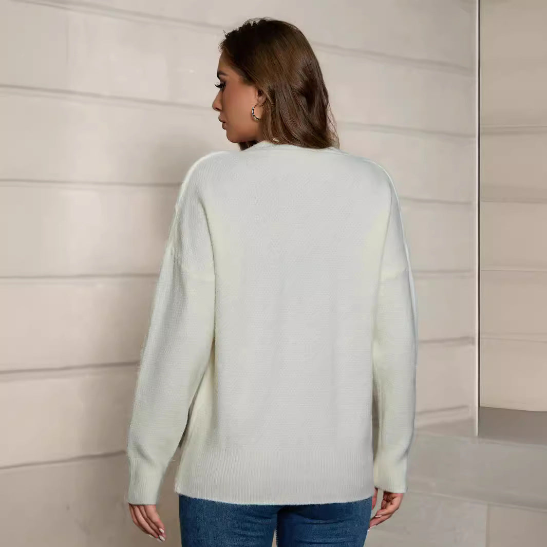 Pull à col rond et manches longues pour femmes, tricot de couleur unie, fil torsadé, haut assorti