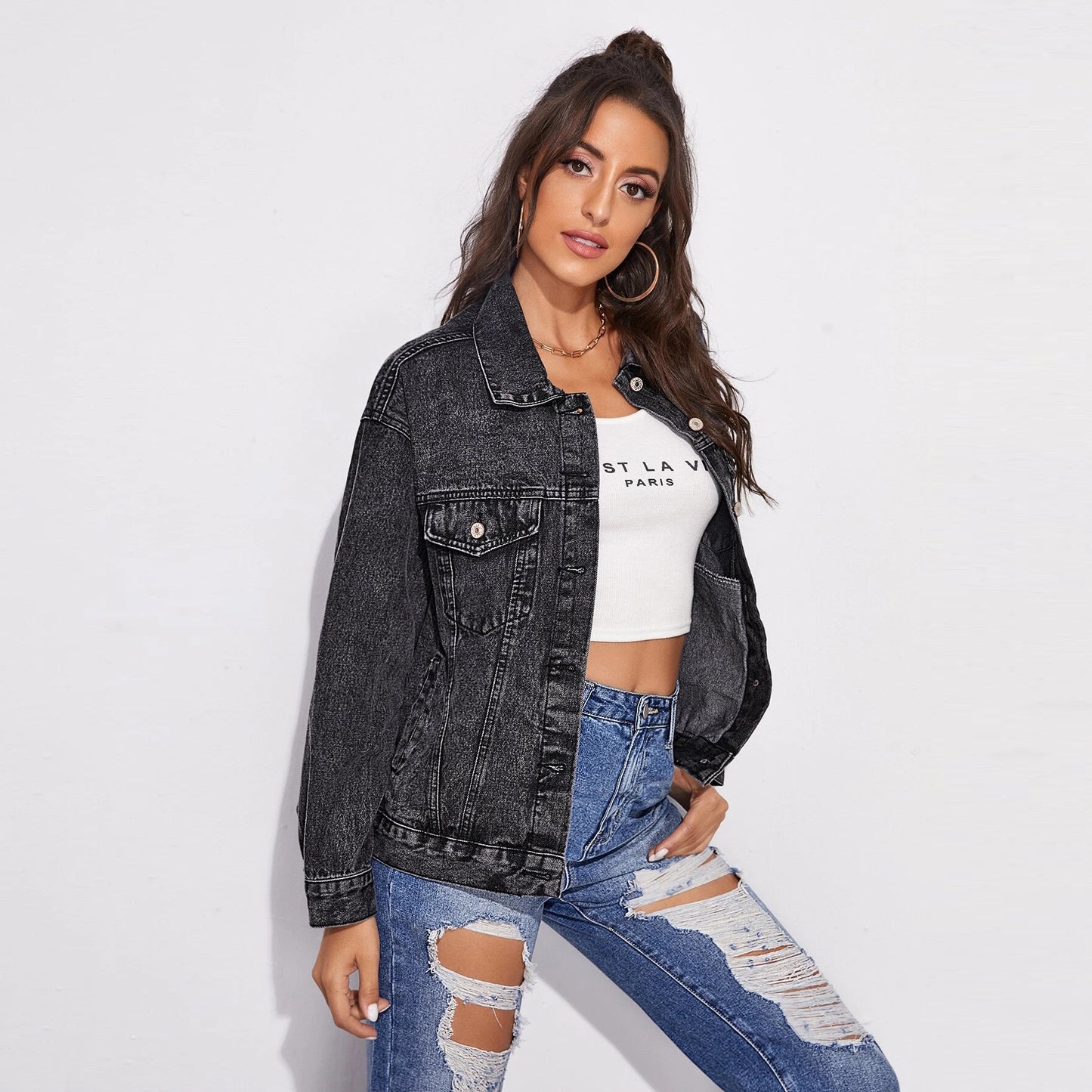 Veste En Jean Veste En Jean Noir Femme