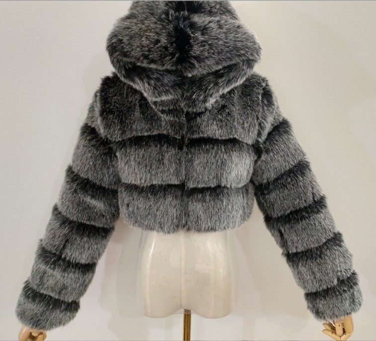 Manteau court à capuche en fausse fourrure pour femme, automne et hiver, fourrure artificielle, fourrure de renard