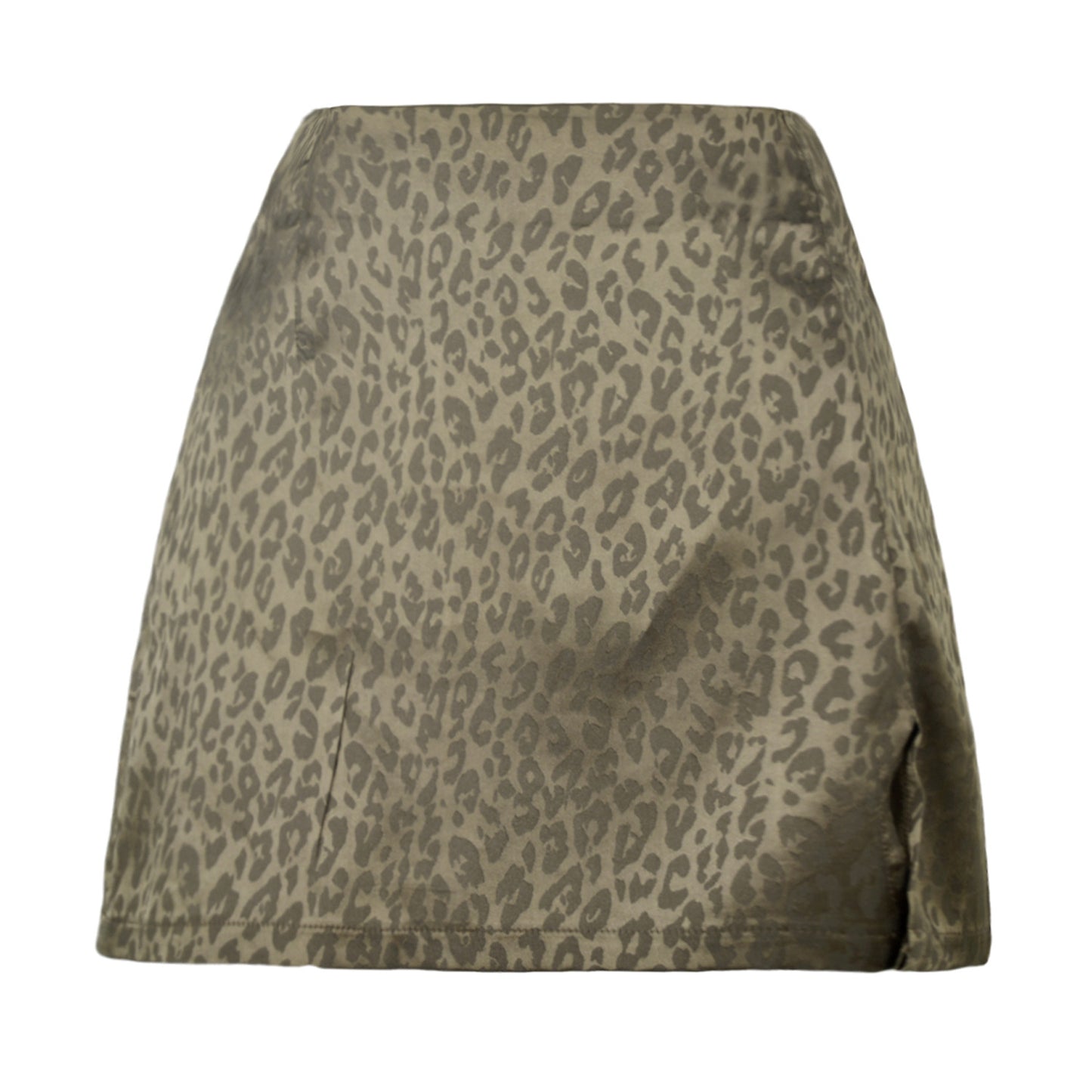 Women's Leopard Print High Waist Slit Short Skirt Jacquard