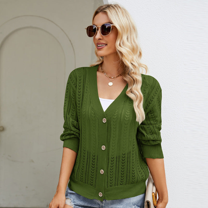 Cardigan tricoté ajouré digne, vêtements d'extérieur pour femmes, pull assorti à col en V