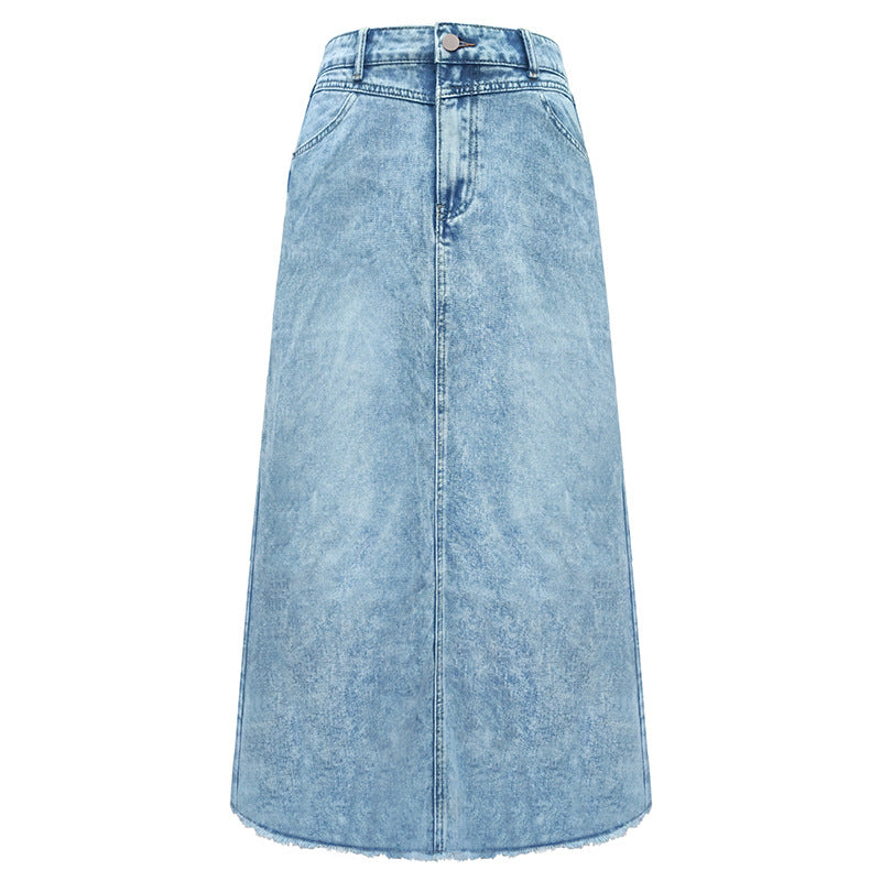 Spring Autumn High Waist All Matching Minimalist A line Skirt Retro Elegant High Sense Denim Skirt