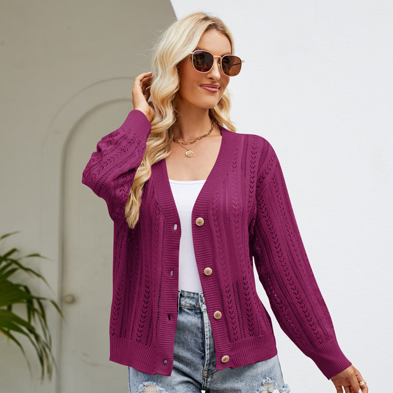 Cardigan tricoté ajouré digne, vêtements d'extérieur pour femmes, pull assorti à col en V