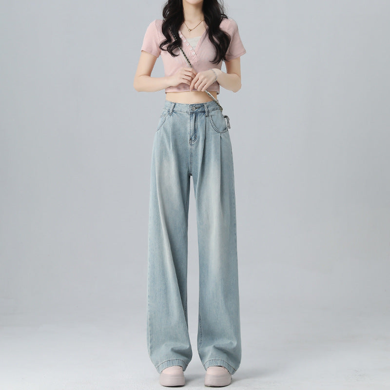 Women's Wide-leg Jeans Loose Thin Straight Pants