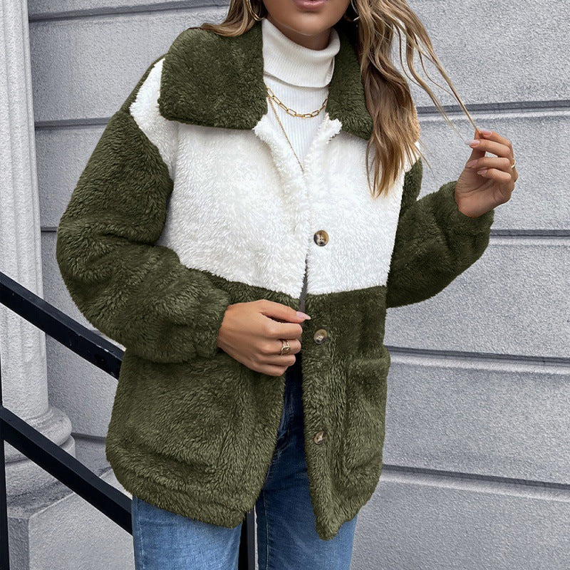 Veste courte en peluche Double face, manteau à simple boutonnage, haut d'extérieur pour femmes, automne et hiver