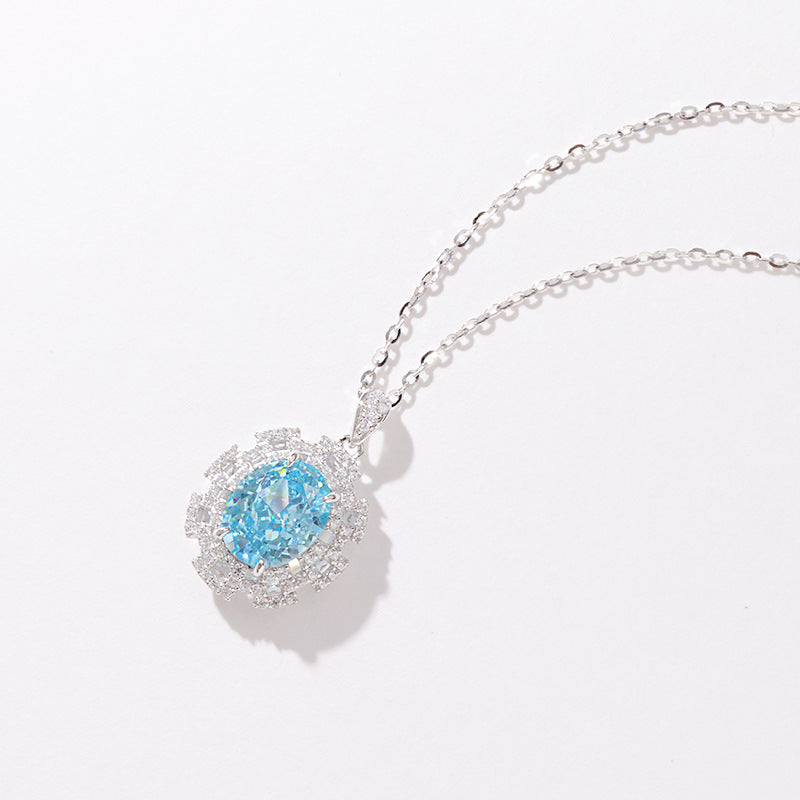 Collier en argent sterling S925 avec zirconium bleu, coupe fleur de glace, nouveauté 2024