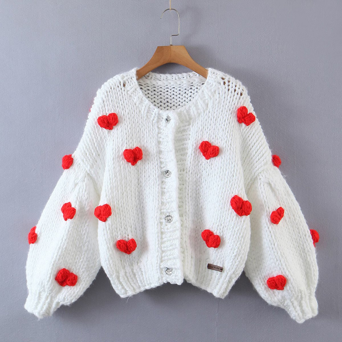 Petit pull d'amour tridimensionnel fait à la main, Cardigan court à simple boutonnage, automne