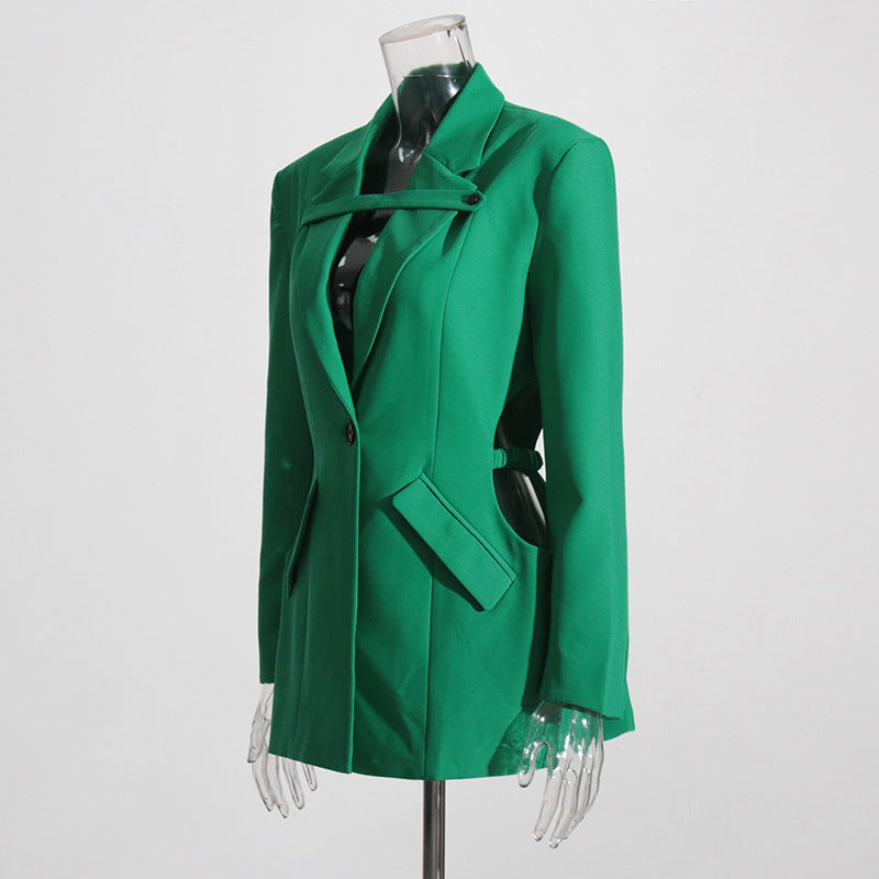 Blazer de longitud media de otoño, chaqueta pequeña elegante con recortes y cintura de nicho