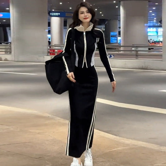 Women's Spring Black Long-sleeved Casual Wear Sports Suit