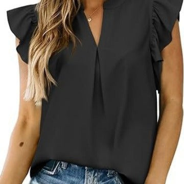 Chemise sans manches ondulée à col en V pour femme