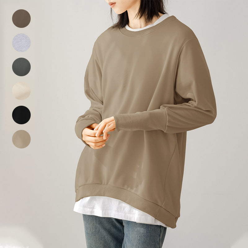 Pull ample en coton à col rond pour femme, automne et hiver, haut large en éponge