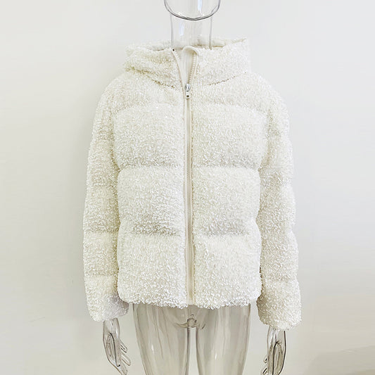 Chaqueta de plumón de pato blanco con lentejuelas y terciopelo ostentoso de Winter Star Bling