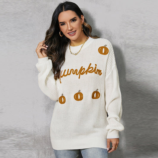 Autumn Thread Knitted Long Sleeved Top Women Personalized Design Print Warm Sweater Women Clothing