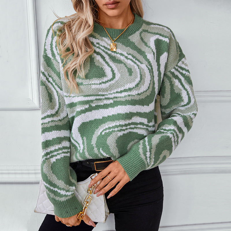 Autumn Winter Sweater Women Abstract Pattern Jacquard Sweater Coat