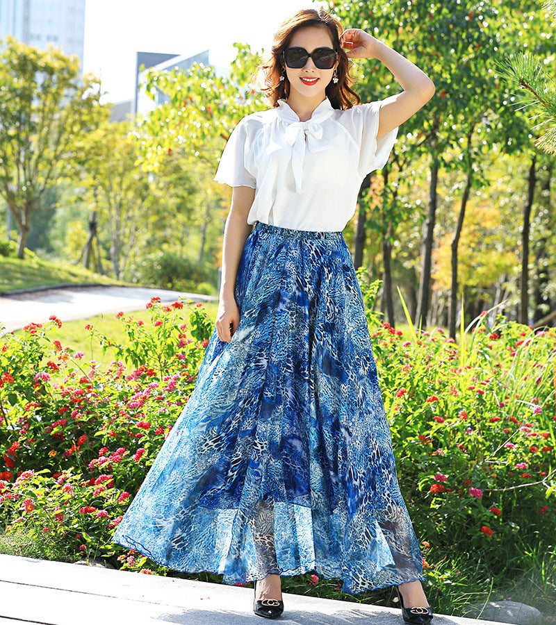 Chiffon Skirt Printed Floral High Waist Slimming