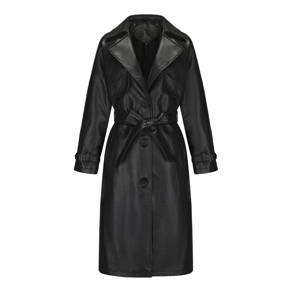 Printemps Automne Femmes Trench-Coat Longue Veste Ample Manteau En Similicuir Femmes Oversize Classique Col Rabattu Manteau Contenant Une Ceinture