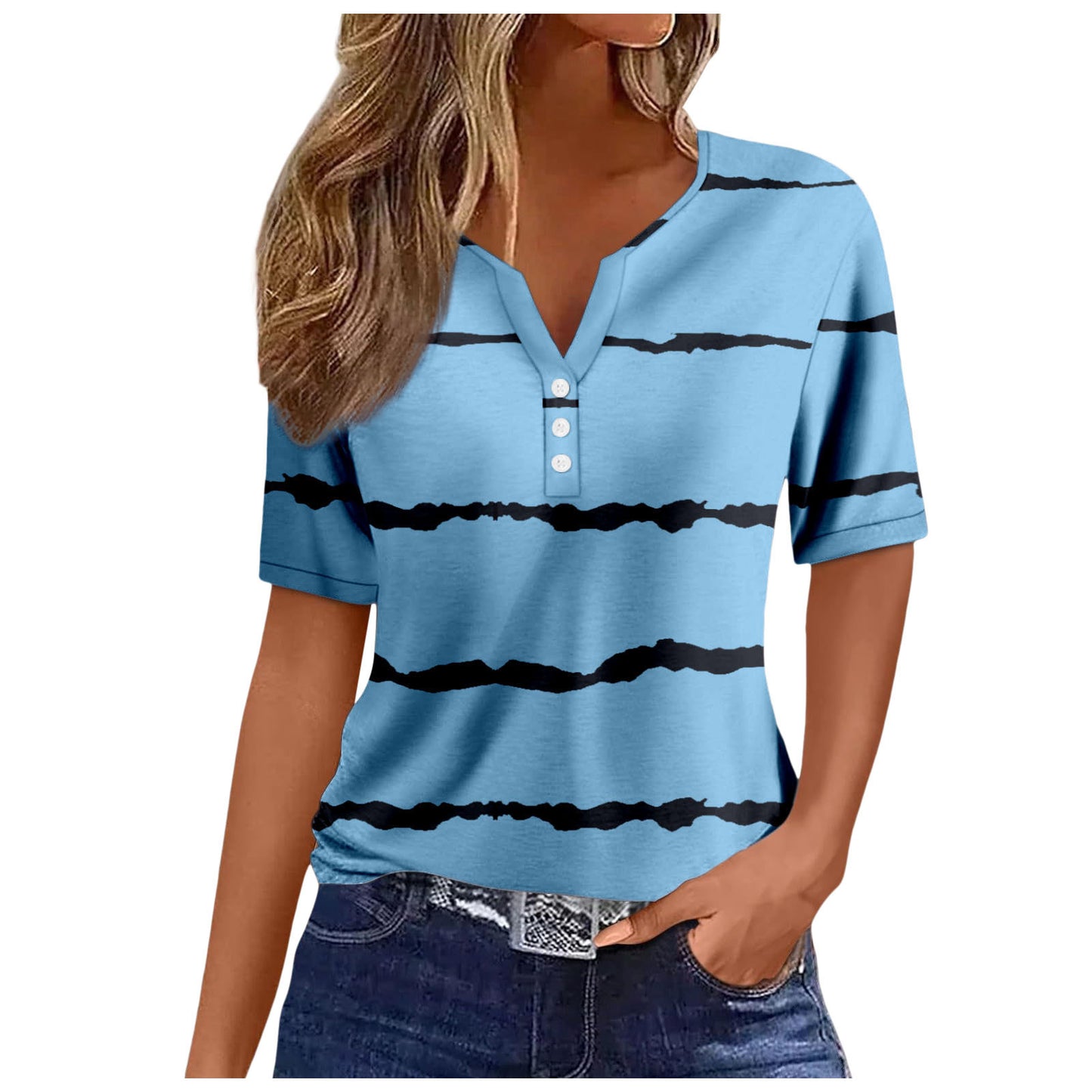 Women's V-neck Printed Loose Short Sleeve