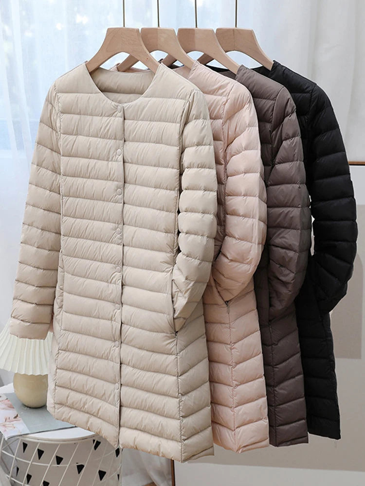 Manteau d'hiver en duvet de canard pour femme, veste Ultra légère, col rond, manches longues, pardessus coupe-vent, vêtements d'extérieur, doublure chaude, nouvelle collection automne 2023