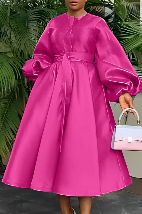 Elegant Satin Lantern Sleeve Party Maxi Dress Women Solid Button Down Shirt Evening Wedding Long Dress Women