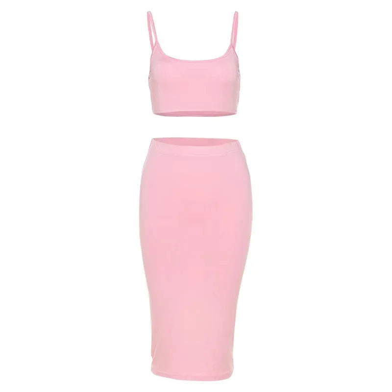 006 Women's Summer Dress Set Sexy Halter Crop Top Bodycon Skirt Set