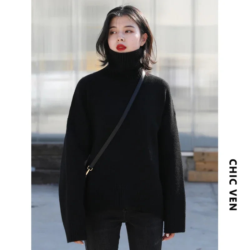 CHIC VEN – pull coréen à col roulé pour femme, ample, chaud, résistant, tricot, basique, hauts féminins, automne hiver 2022