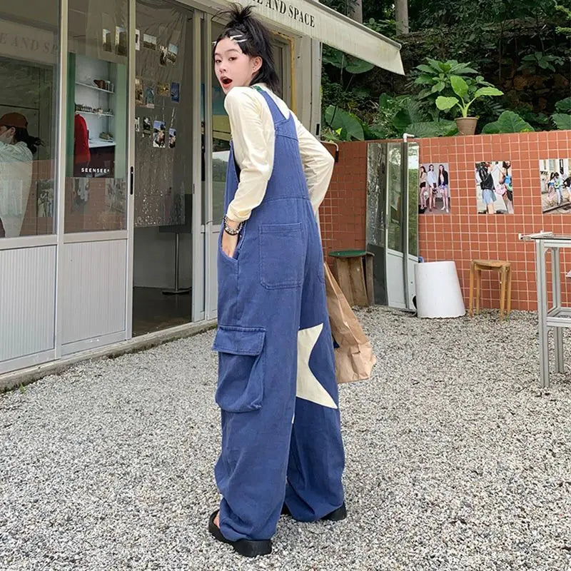 Denim Jumpsuits Women Baggy Wide Leg Students All-match Spring S-5XL Leisure Overalls Retro Y2k Lovely Stylish Harajuku Clothing