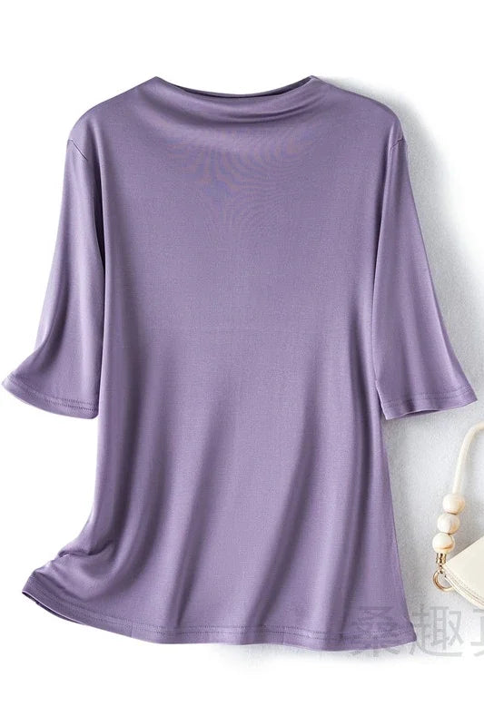 90% Mulberry Silk Top Women’s T-shirt 2024 Women Short Sleeve Tops Female Summer T-shirts For Women Clothing Camisetas LM987