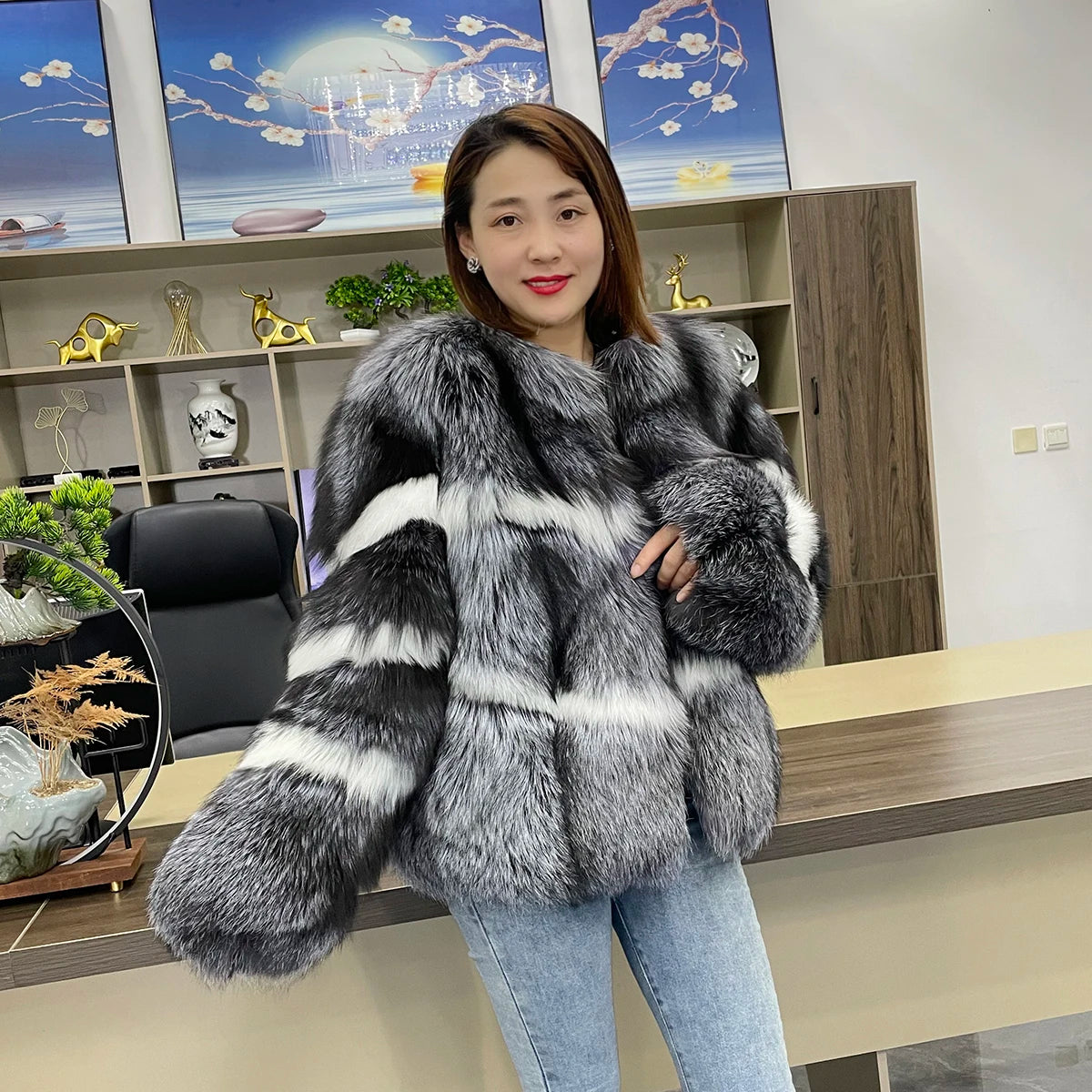 2023 New Real fur,Korean design Celebrities Luxury  Vintage Women"s natural fox fur coats and jackets women clothing outerwear