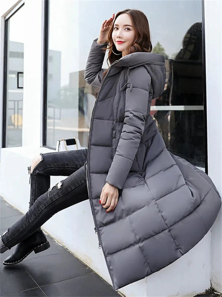 Parka longue d'hiver pour femme, manteau blanc épais et chaud en coton, à capuche, bouffante, coupe-vent, pardessus de neige, nouvelle collection hiver 2023