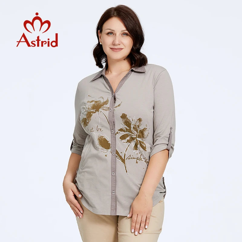 Astrid femmes Chemise Blouses 2023 Élégant Bureau Vêtements Grande Taille Mode Coton Revers Imprimé Décontracté Chemise Haut Pour Femme Femme