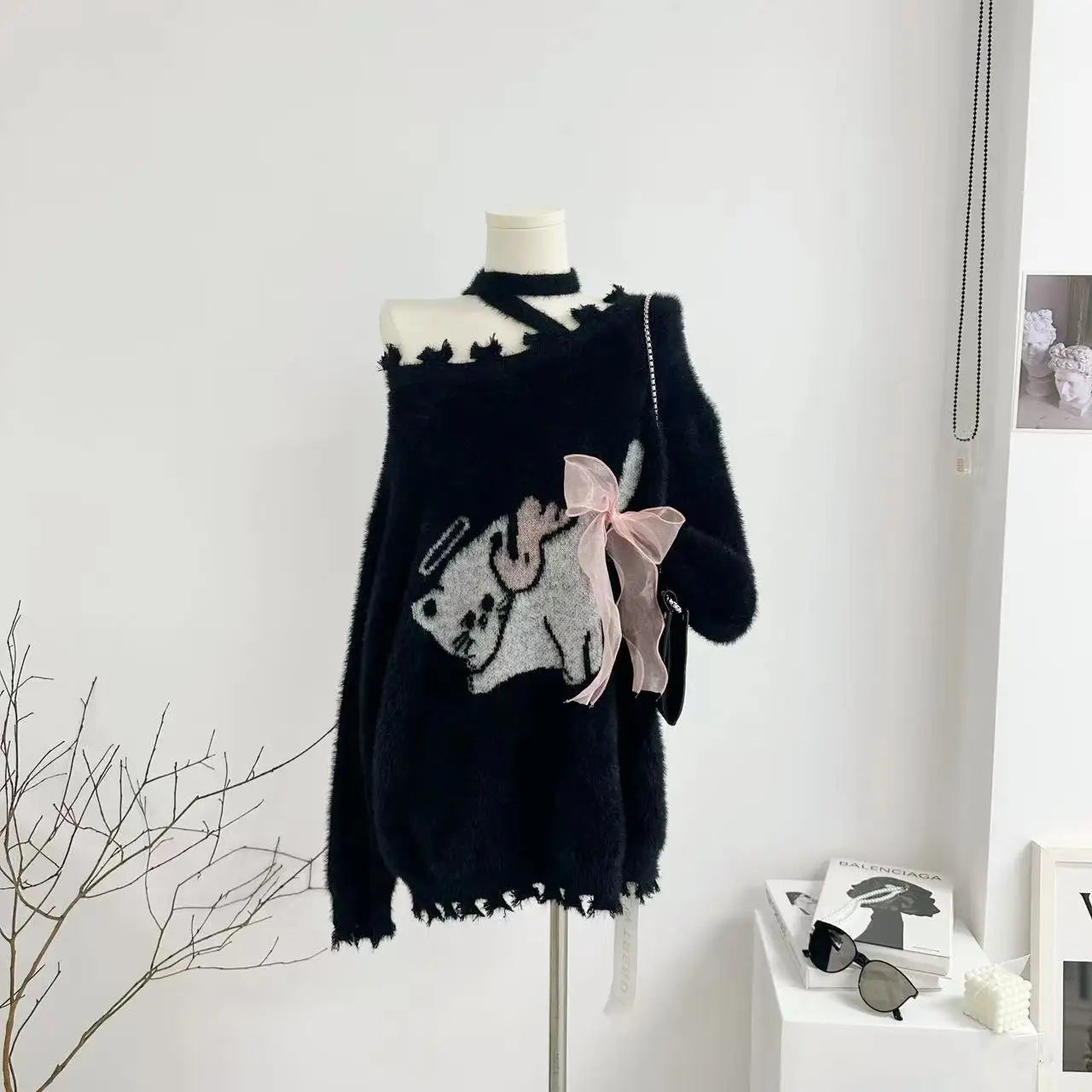 Y2K Knitted Clothes Women Casual Long Sleeve Sweet High Street Loose Pullover Outwear Oversized Black Sweater 2023 Autumn Chic