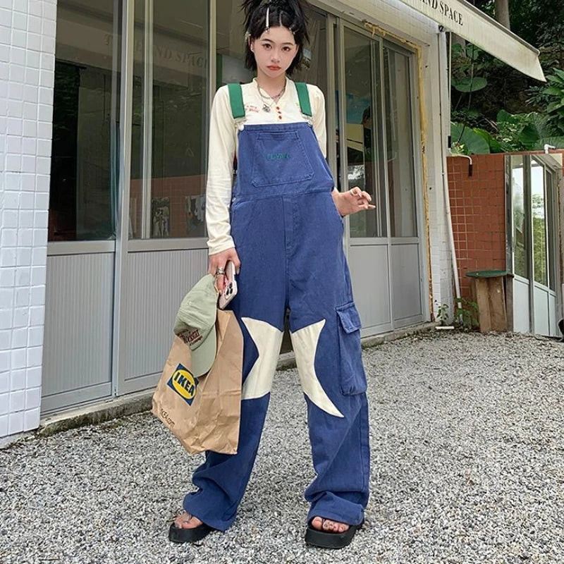 Denim Jumpsuits Women Baggy Wide Leg Students All-match Spring S-5XL Leisure Overalls Retro Y2k Lovely Stylish Harajuku Clothing