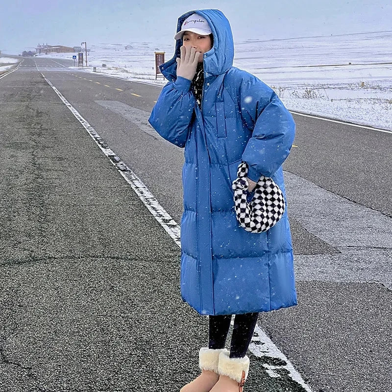 Parka de invierno para mujer, abrigo largo y recto de algodón con capucha, chaqueta acolchada holgada coreana, Parkas cálidas a la moda para mujer, prendas de vestir 2023