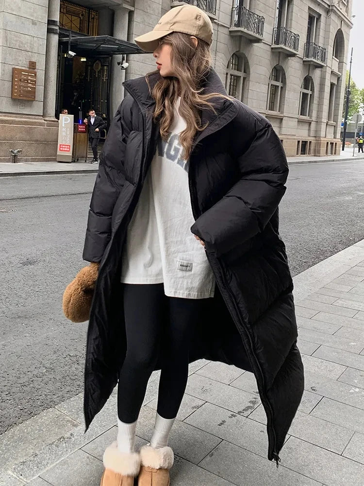 Chaqueta de plumón de invierno para mujer, Parka larga de gran tamaño, chaqueta acolchada de algodón coreano 2023, abrigo acolchado cálido para mujer, prendas de vestir para nieve a prueba de viento 2023