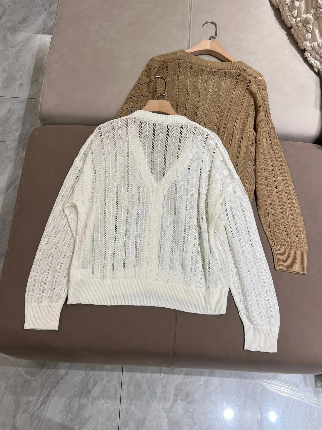 Spring Summer 2024 B*C Women's Cardigan Linen Knitted Light Thin Top‘s Female Long Sleeves Hollow Sweater Woman's Clothing