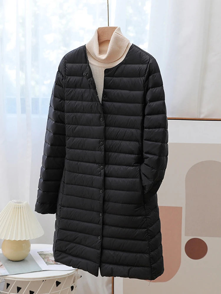 Manteau d'hiver en duvet de canard pour femme, veste Ultra légère, col rond, manches longues, pardessus coupe-vent, vêtements d'extérieur, doublure chaude, nouvelle collection automne 2023