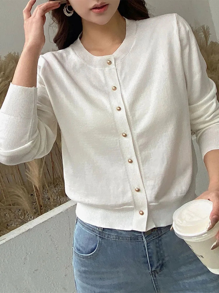 DABUWAWA Tienda Vestidos Elegantes Para Mujeres Knitted  Cardigan Women’s Clothing Sweater Screw Thread Y2k Tops DA1AZK010