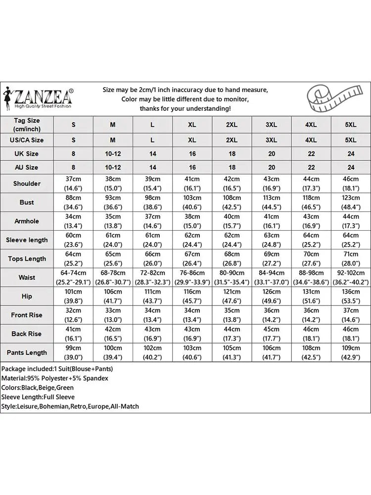 ZANZEA – ensemble 2 pièces assorti, mode OL, manches longues, col à revers, Blazer, jambes larges, pantalon, décontracté, ample, élégant, solide, tenue automne