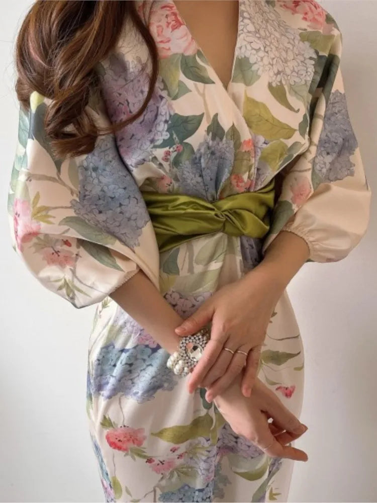 Robe mi-longue à fleurs, Style japonais, élégante, Vintage, Chic, moulante, fête d'anniversaire, mode féminine, une pièce, printemps