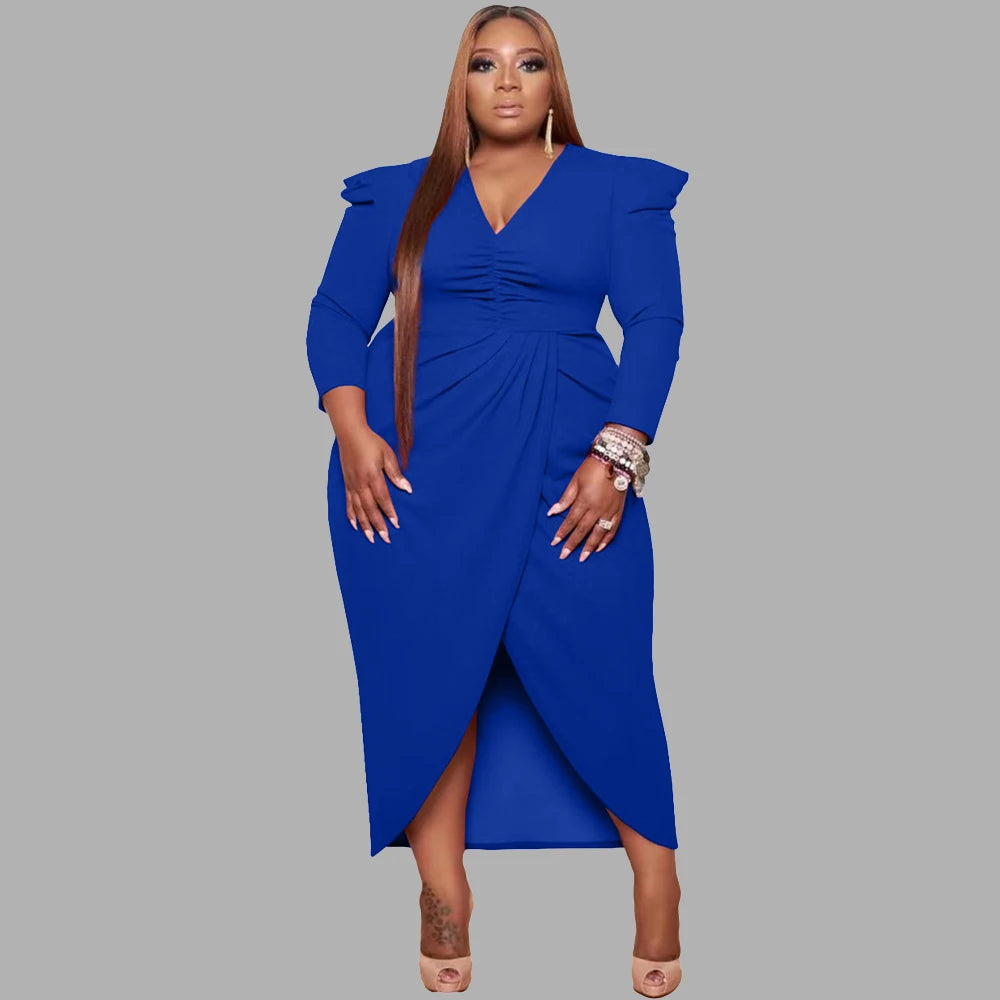 Vêtements pour femmes Sexy nouveau Style à manches longues col en V urbain grande taille robe de soirée 5xl couleur unie robes de soirée élégantes en gros