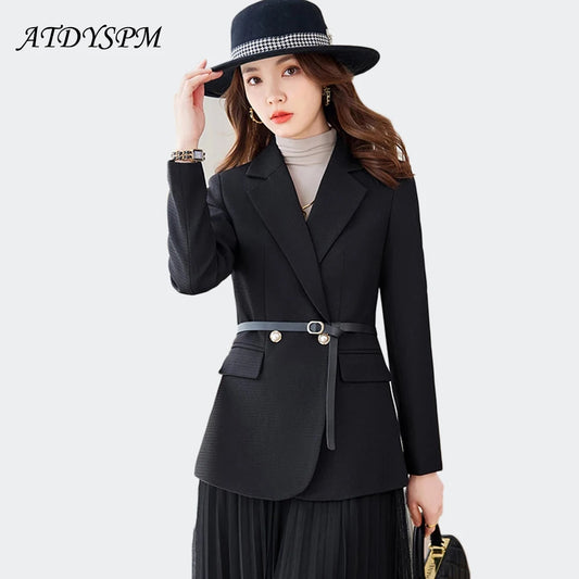 Fashion High Quality Office Lady Blazer Vintage Long Sleeve Pockets Coat Female Outerwear Chic All-Match Stylish Tops Clothing