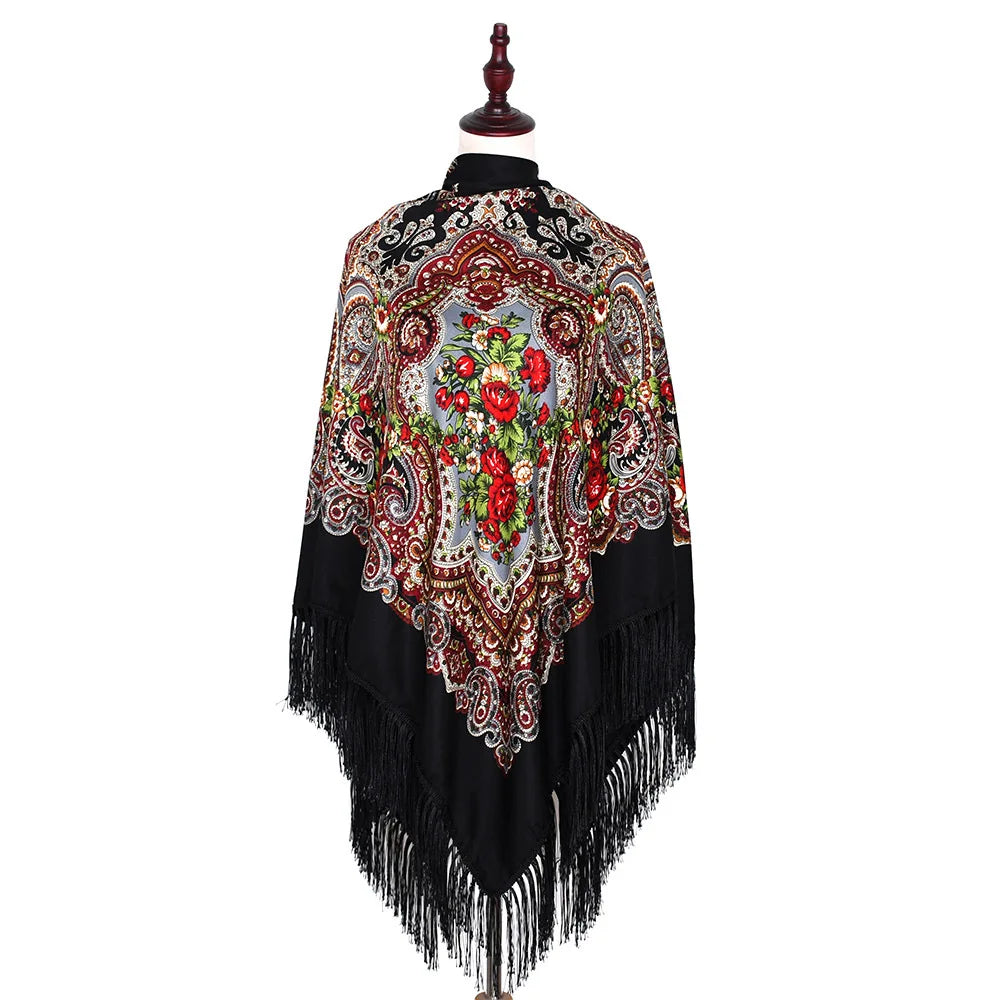 160*160cm Women Russian Scarf Luxury Floral Print  Scarves Wraps Big Size Handkerchief Babushka Bandana Beach Travel Shawls