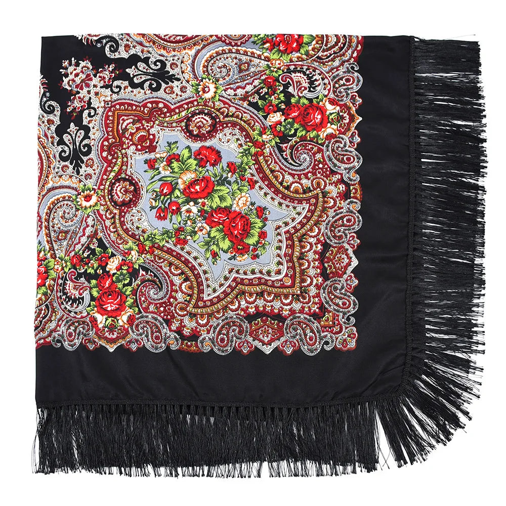 Écharpe russe de luxe à imprimé Floral pour femmes, 160x160cm, enveloppe, mouchoir grande taille, Babushka, Bandana, châles de voyage pour la plage