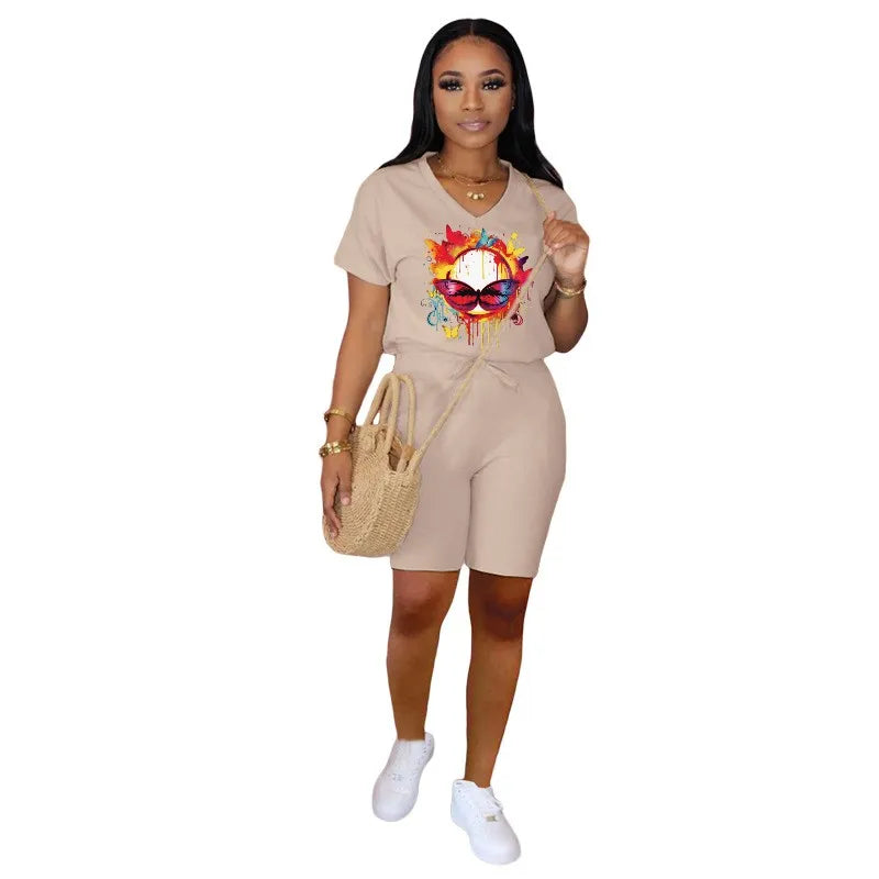 WSFEC S-2XL Summer 2023 Women Clothing Matching Sets Fashion Pattern Short Sleeve Two Piece Sets Short Suits Female Outfits