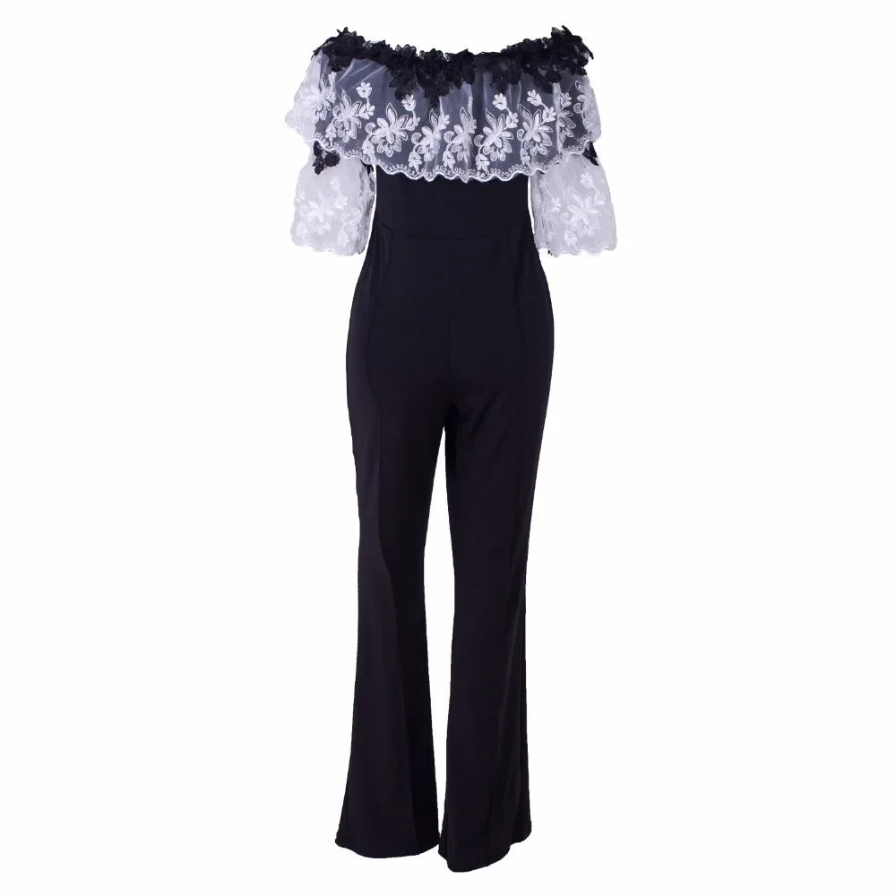 Summer Ruffles Women Lace tube Jumpsuit Solid color Clothing Sexy Bodysuit