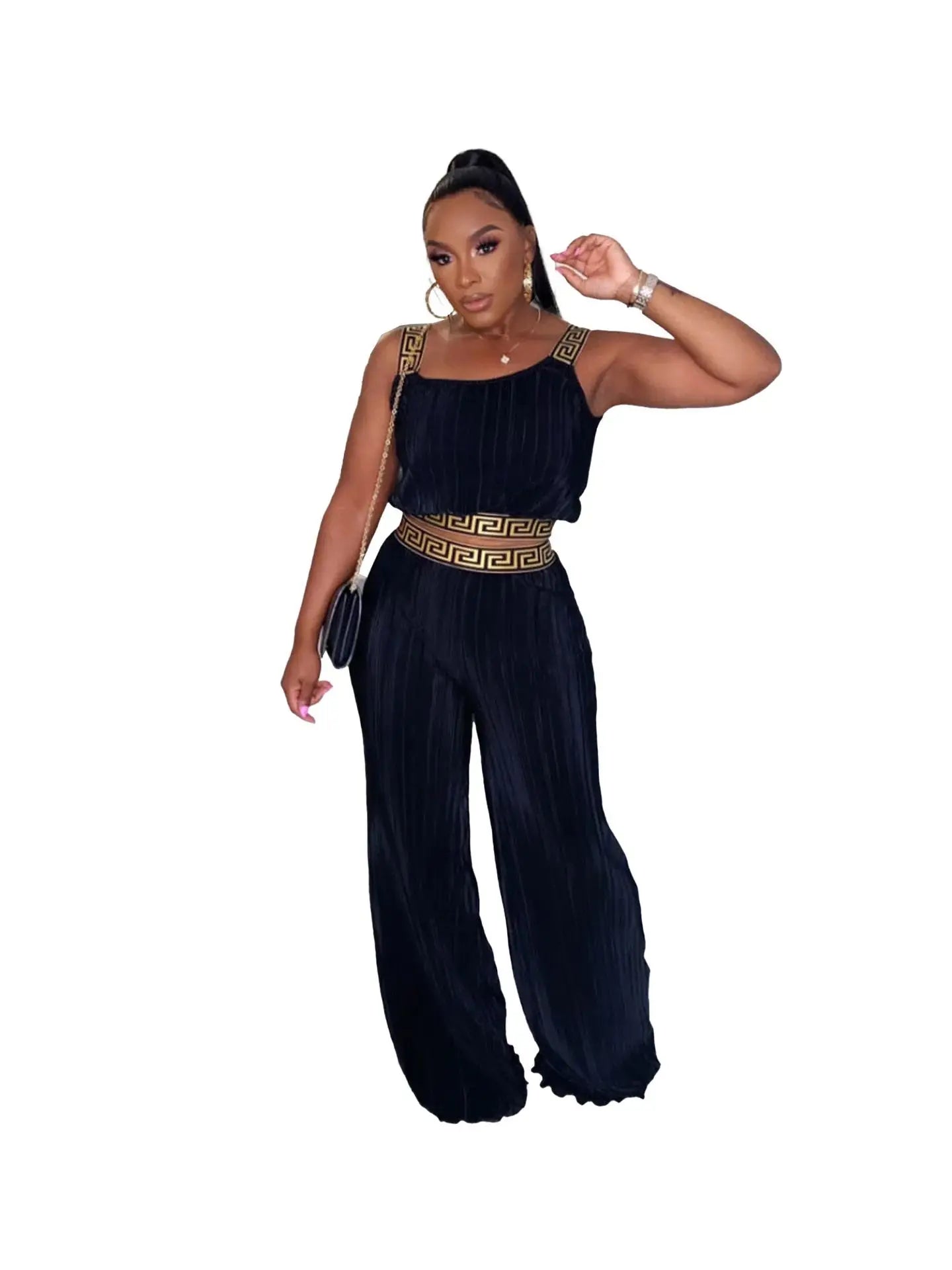 EINYOO Zevity Women‘s Crimping Jumpsuit Straps Crop Top Long Pants Dresses Fashion Casual Vestidos Outfits Clothing Set Y2K Traf