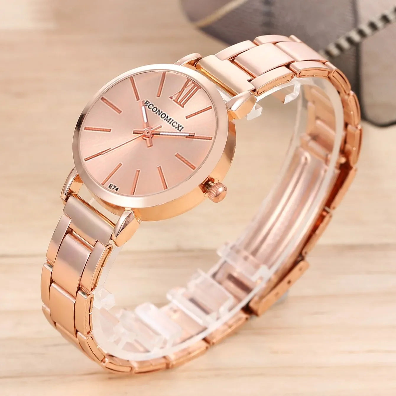 6 PCS New Luxury Love Rhinestone Jewelry Ladies Ring Necklace Earrings Bracelet Set Simple Digital Steel Strap Quartz Watch