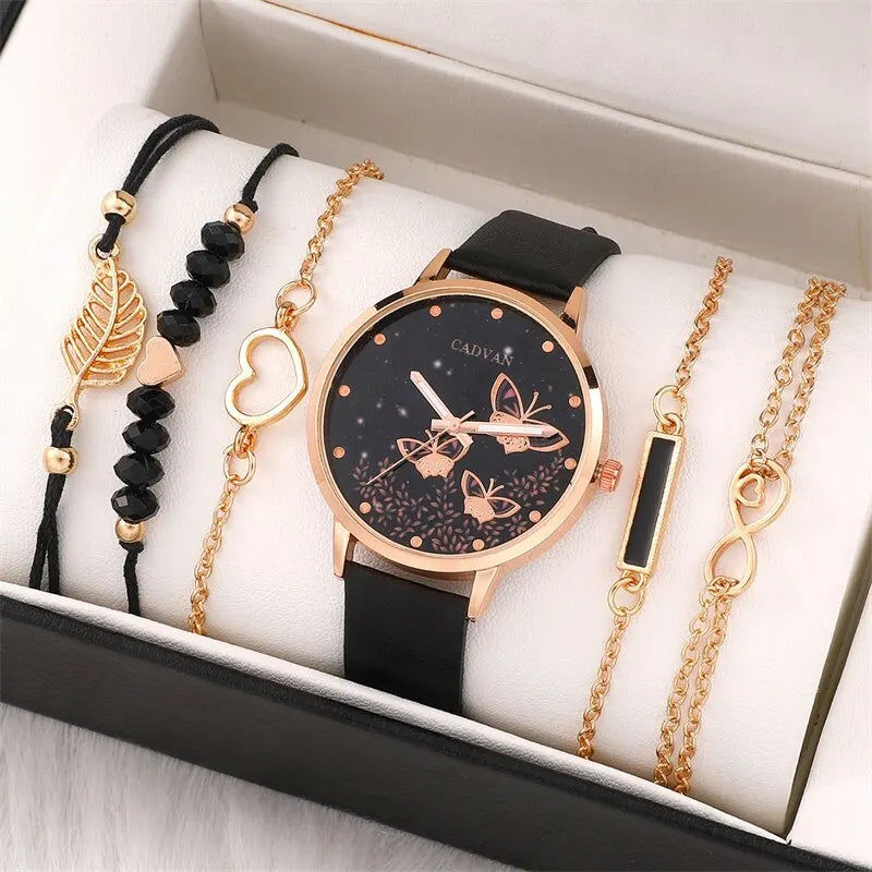 6 pièces ensemble femmes montres dames mode papillon montre nouveau Simple décontracté femmes analogique montre-Bracelet Bracelet cadeau sans boîte