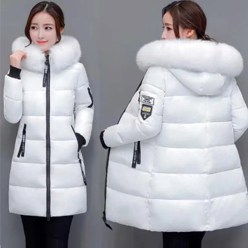 Fashion Coats Winter Jacket Women Parka New 2023 Hooded Long Female Coat Office Lady Warm Down Jacket Fake Fur Winter Coat Women